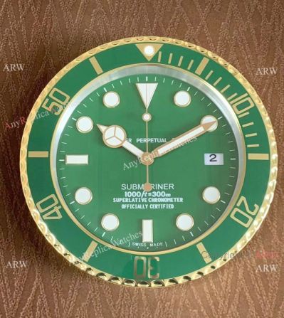 Rolex Submariner Dealers Clock Gold and Green Rolex Wall Clock Replica